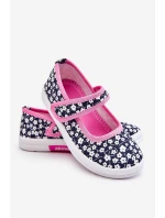 Dziecięce Baleriny Na Rzep W Print Granatowo-Różowe Selah