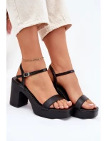 Eko Skórzane Sandały Na Słupku Czarne Lillita
