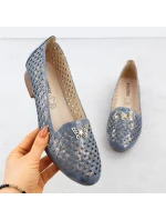 Dámske ažurové topánky na nízkom podpätku modré M.Daszynski SA222-3