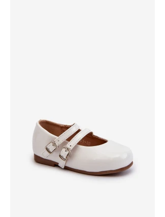 Lakierowane Balerinki Dziecięce Z Paseczkami Białe Margenis