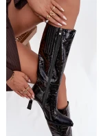 Skórzane Lakierowane Kozaki Damskie Na Obcasie Ocieplane D&A CR52-716 Czarne Skórzane Lakierowane Kozaki Damskie Na Obcasie Ocieplane D&A CR52-716 Czarne