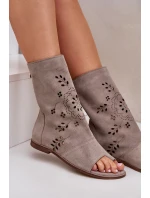 Zazoo 3437 Damskie Zamszowe Sandały Z Cholewką Na Zamek Beżowe