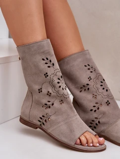 Zazoo 3437 Damskie Zamszowe Sandały Z Cholewką Na Zamek Beżowe