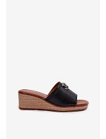 Dámské pantofle na platformě s imitací pletení Sergio Leone KL325 Černé