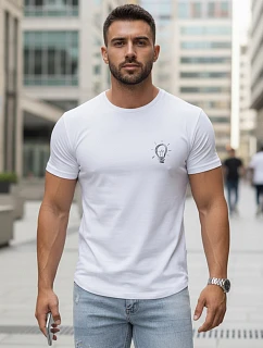 Pánske bavlnené tričko s minimalistickým potlačou, biele, FashionStreet NX0137R