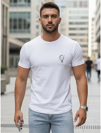 Pánske bavlnené tričko s minimalistickým potlačou, biele, FashionStreet NX0137R Pánske bavlnené tričko s minimalistickým potlačou, biele, FashionStreet NX0137R