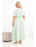Dámske šaty Plus Size s výstrihom do V a mätovým pásom