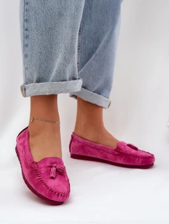 Damskie Płaskie Klasyczne Zamszowe Mokasyny S.Barski LR51-548 Fuksja