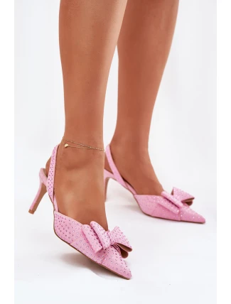 Zdobione Szpilki Z Odkrytą Piętą I Kokardką Różowe Nilandriela