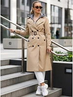 Dámsky dvojradový kabát s kapucňou FashionStreet camel TY5656 Dámsky dvojradový kabát s kapucňou FashionStreet camel TY5656