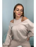 3-dielny set blúzka + top + legíny svetlo béžová