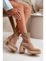 Botki Damskie Na Słupku Zapinane Na Zamek Eko Zamszowe Beżowe Rashmi