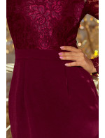 Elegantné šaty s rukávmi Numoco EMMA s čipkou - bordová