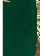 Dámske trapézové šaty v fľaškovo zelenej farbe s rozšírenými rukávmi model 6710835