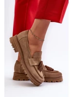 Zazoo 3469 Zamszowe Mokasyny Damskie Z Frędzlami Beżowe