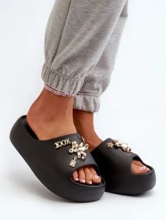 Klapki Damskie Lekkie Piankowe Z Ozdobami Czarne Orchia