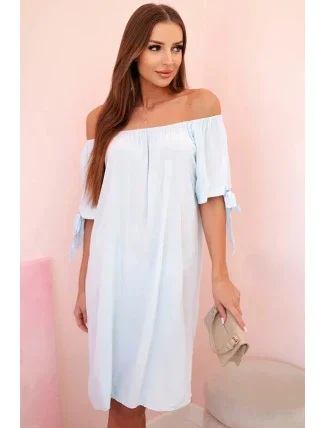 Dámske viskózové šaty s viazaním na rukávoch modré Dámske viskózové šaty s viazaním na rukávoch modré