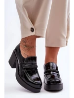 Skórzane Półbuty Na Słupku Z Ozdobą Czarne Lemar Gelanor