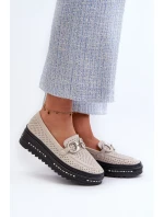 Dámske kožené mokasíny na platforme so zdobením S.Barski béžové Dámske kožené mokasíny na platforme so zdobením S.Barski béžové