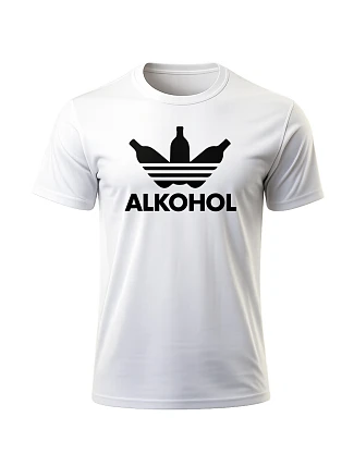 Pánské bavlněné tričko s potiskem - ALKOHOL - bílé 