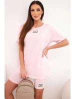 Dámsky bavlnený set s krátkym rukávom a šortkami candy pink Dámsky bavlnený set s krátkym rukávom a šortkami candy pink