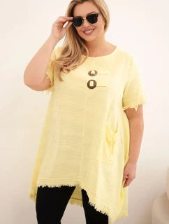 Dámske bavlnené šaty nadrozmernej veľkosti s dlhším chrbtom a vreckom žltá