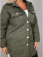 Dámska prešívaná bunda vo veľkosti Plus Size s golierom a vreckami v khaki farbe