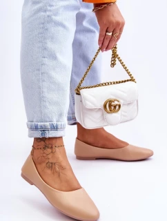 Skórzane Klasyczne Baleriny Beżowe Stacee