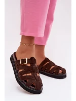 Dámské pantofle s pásky a zlatým přezkou Čokoládové Roselisse