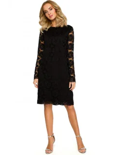 M406 krajkové šaty do áčka s dlhými rukávmi - čierne