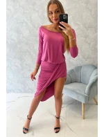 Asymetrické šaty, 3/4 rukávy, ružové