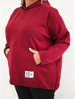 Dámska mikina z viskózy vo veľkosti plus size s kapucňou a klokaním vreckom, bordová Dámska mikina z viskózy vo veľkosti plus size s kapucňou a klokaním vreckom, bordová