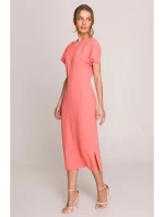 S398 Šaty v tvare ceruzky s bočným rozparkom - oranžové