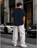 Pánske základné oversize tmavomodré bavlnené tričko FashionStreet RX5684