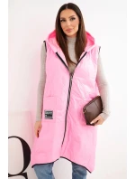 Dámske Plus veľkosť prešívané vesta s kapucňou s Snap uzavretie Candy Pink