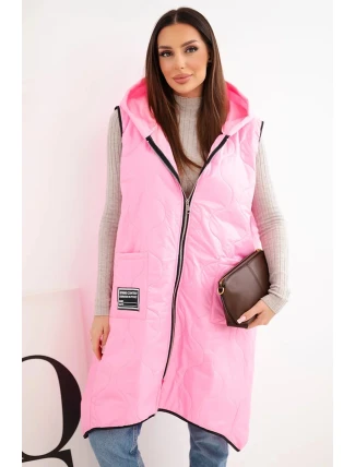 Dámske Plus veľkosť prešívané vesta s kapucňou s Snap uzavretie Candy Pink