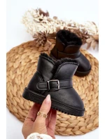 Dziecięce Eko Skórzane Śniegowce Z Paskiem Czarne Orinor