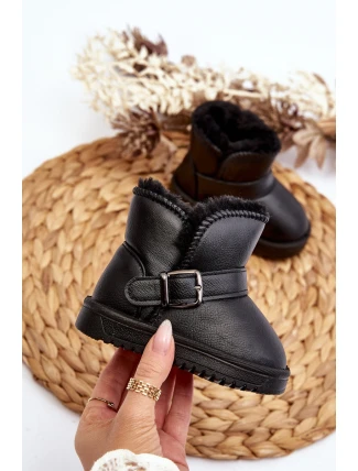 Dziecięce Eko Skórzane Śniegowce Z Paskiem Czarne Orinor