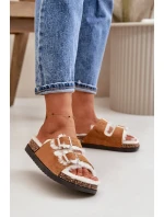 Damskie Kapcie Klapki Z Klamrami I Futerkiem Camel Ezilena