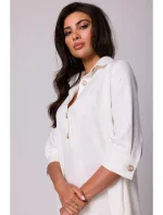 B257 Rozšírené košeľové šaty - krémové