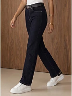 Dámske džínsy vo voľnom strihu s opaskom, tmavomodré, FashionStreet UY3157 Dámske džínsy vo voľnom strihu s opaskom, tmavomodré, FashionStreet UY3157