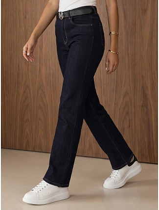 Dámske džínsy vo voľnom strihu s opaskom, tmavomodré, FashionStreet UY3157 Dámske džínsy vo voľnom strihu s opaskom, tmavomodré, FashionStreet UY3157