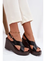 Dámské sandály z eko kůže na platformě Černé Janivra