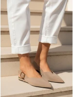 Dámske semišové baleríny s otvoreným podpätkom v béžovej farbe FashionStreet ZY1338 Dámske semišové baleríny s otvoreným podpätkom v béžovej farbe FashionStreet ZY1338