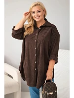 Dámska košeľa Plus Size z viskózového manšestru s odnímateľnými rukávmi, hnedá Dámska košeľa Plus Size z viskózového manšestru s odnímateľnými rukávmi, hnedá