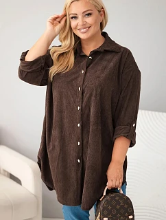 Dámska košeľa Plus Size z viskózového manšestru s odnímateľnými rukávmi, hnedá