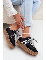 Sneakersy Damskie Na Platformie Z Ozdobami Czarne Vinness