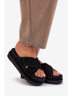 Klapki Damskie Na Platformie Z Przeplatającymi Się Paskami Czarne Rinasara