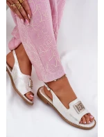 Eleganckie Sandały Damskie Na Płaskim Obcasie Z Ozdobą S.Barski KV51-082 Srebrne