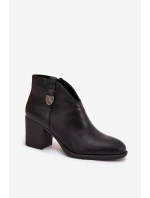Ocieplane Botki Damskie Na Słupku Z Eko Skóry Czarne Talienne